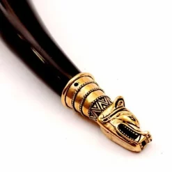 Drikkehorn Dekoration Med Ulv Hoved, Messing