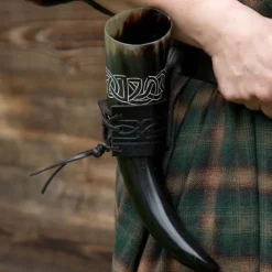 Epic Armoury Læder Drikkehorn Indehaveren Edda, Sort